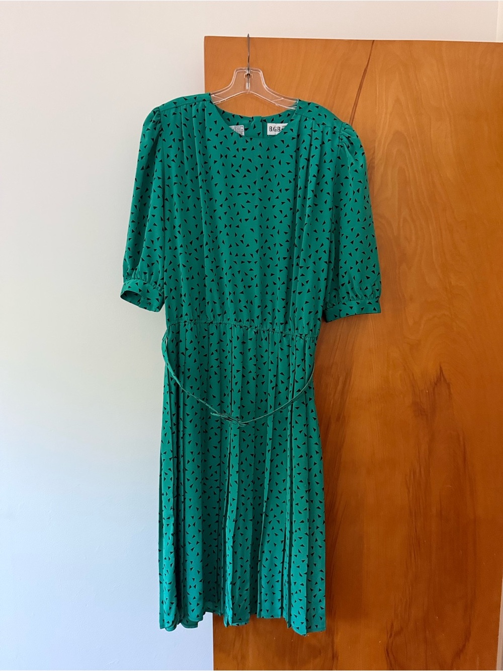 Vintage GBG Green Printed Midi Dress with Waist Tie